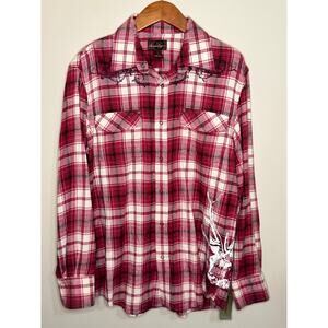 NWT America Rag Flannel Shirt Men's Medium Snap Front Red & White Plaid Cotton
